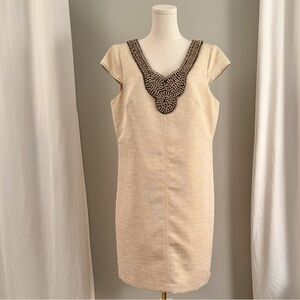 Adrianna Papell Gold Beaded Shift Dress Size 16